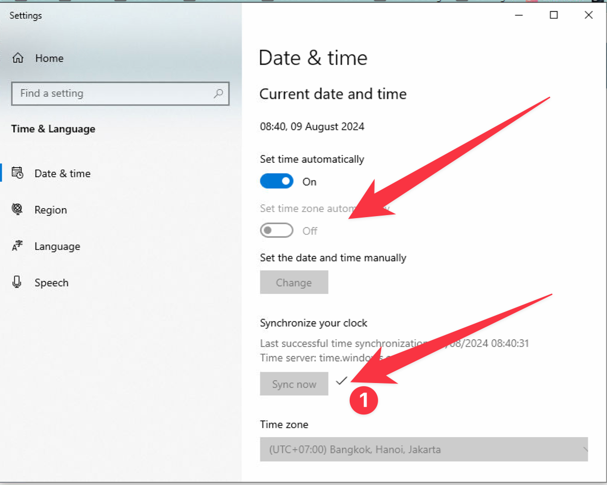 Click "Sync now" to Synchronize your clock