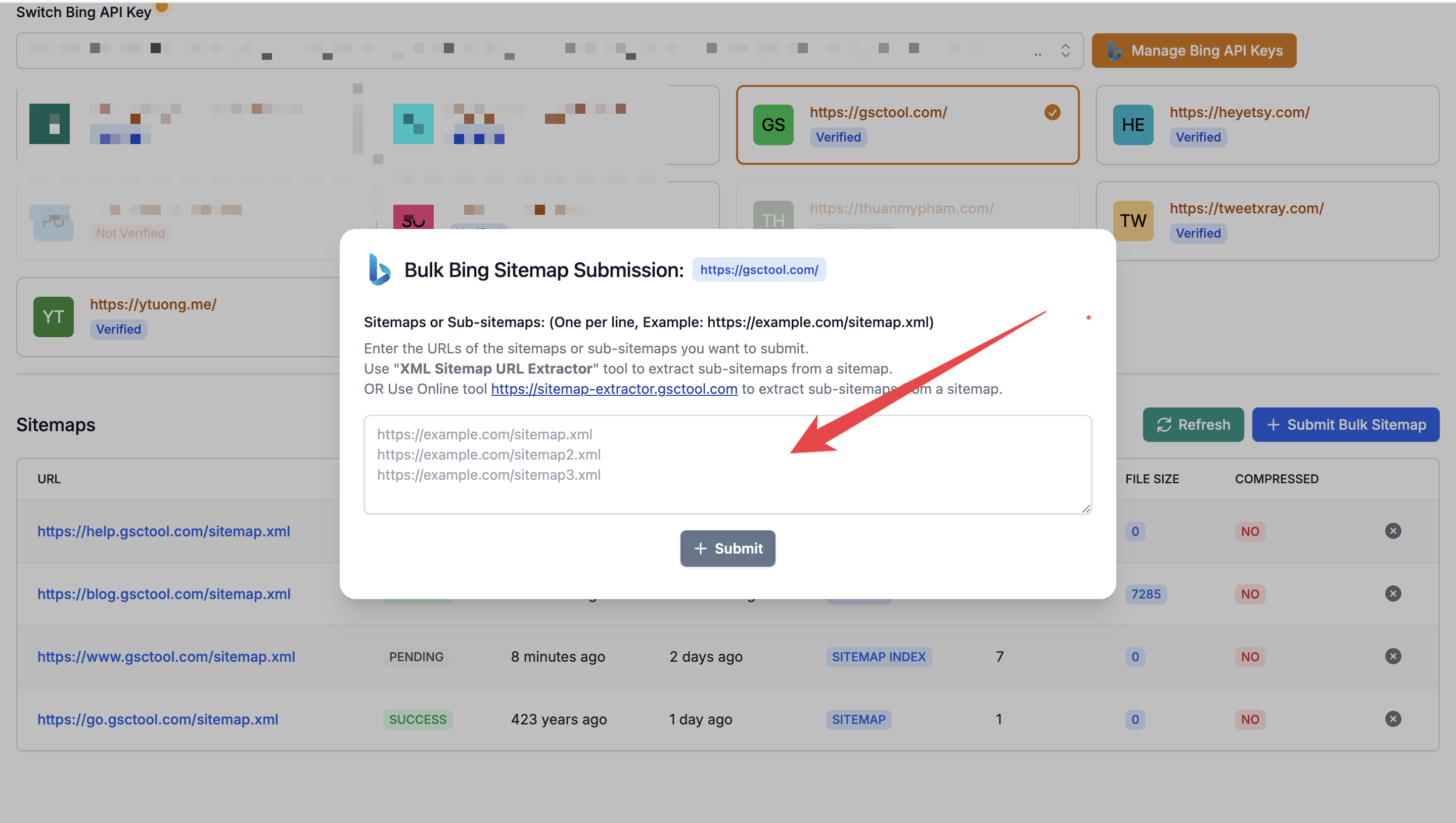 Bulk Submit Sitemap URLs to Bing Webmaster Tools